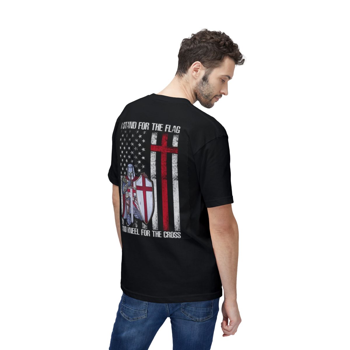 Crusader Cross T-shirt-"I Stand For The Flag and Kneel For The Cross"