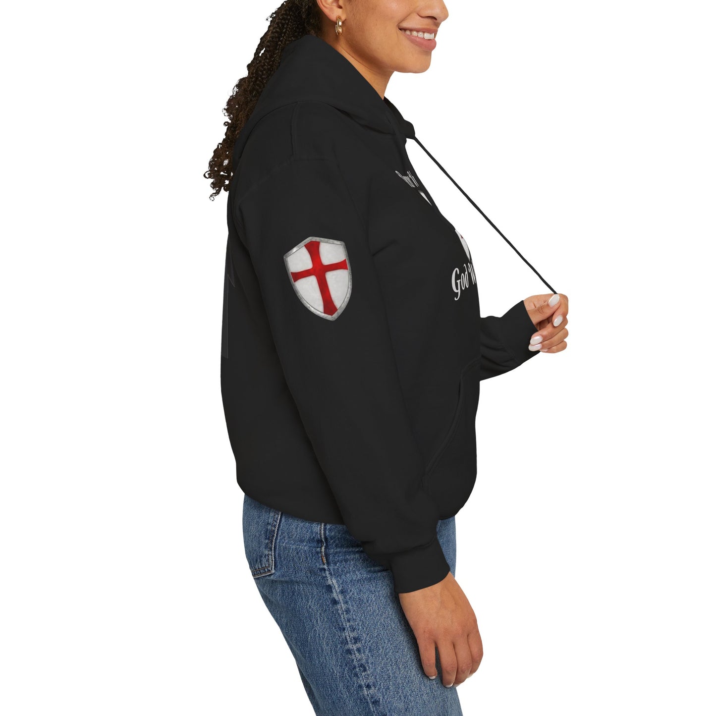 Crusader Cross Hoodie-"Deus Vult/God Wills It" Patriot Flags Graphic