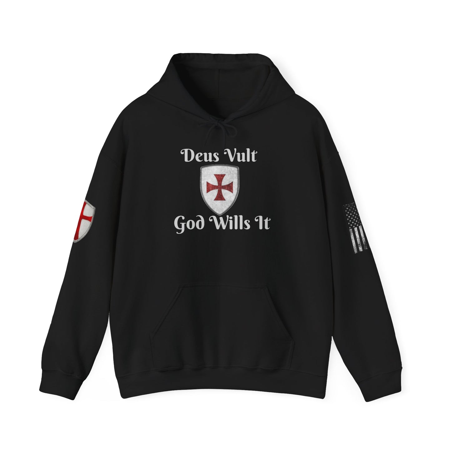 Crusader Cross Hoodie-"Deus Vult/God Wills It" Patriot Flags Graphic