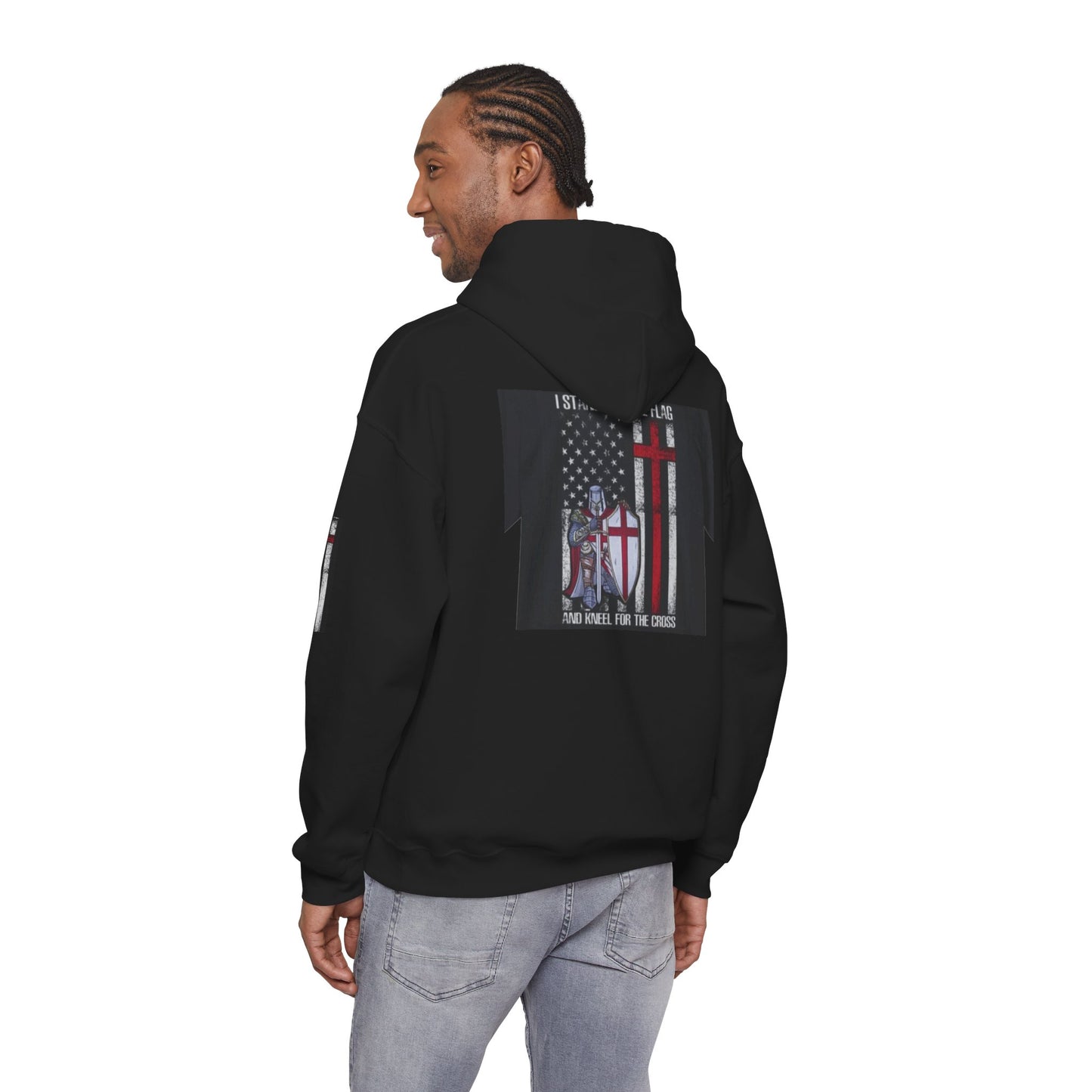 Crusader Cross Hoodie-"Deus Vult/God Wills It" Patriot Flags Graphic
