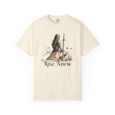 T-Shirt — "Rise Anew" Knight & Phoenix Inspirational Christian Tee